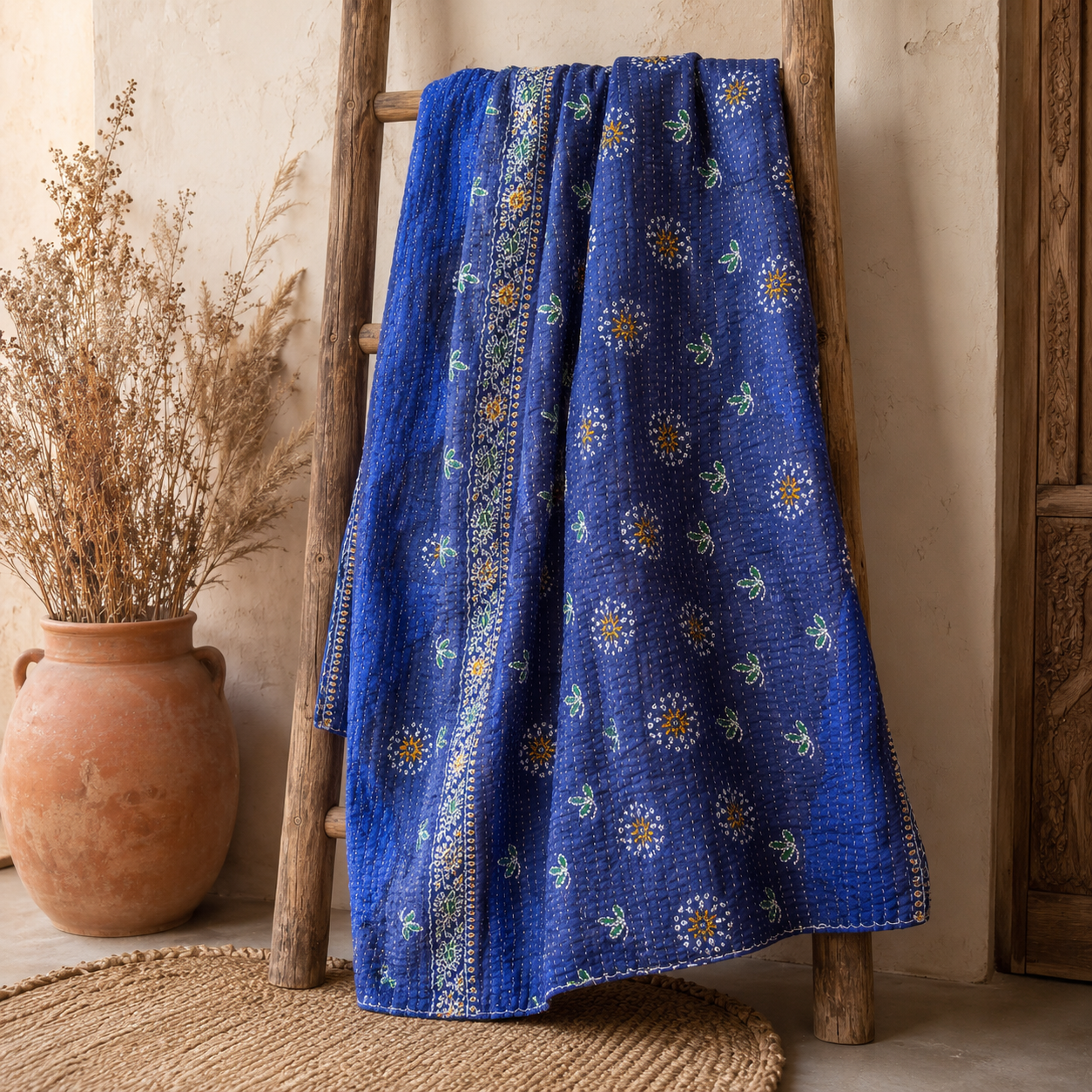 Artisan Collection No. 278 Vintage Kantha Quilt – Hand-Stitched Reversible Sari Throw, Twin | EBY-TW-278 - Image 5