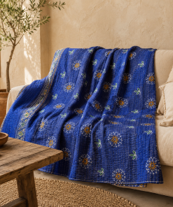 Artisan Collection No. 278 Vintage Kantha Quilt – Hand-Stitched Reversible Sari Throw, Twin | EBY-TW-278