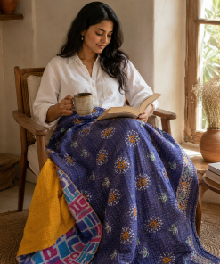 Alternative view of Artisan Collection No. 278 Vintage Kantha Quilt – Hand-Stitched Reversible Sari Throw, Twin | EBY-TW-278