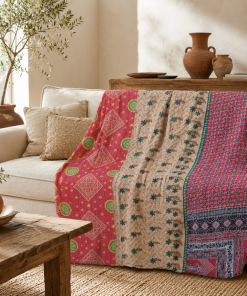 Artisan Collection No. 279 Vintage Kantha Quilt – Hand-Stitched Reversible Sari Throw, Twin | EBY-TW-279