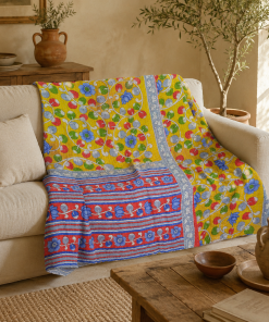 Artisan Collection No. 280 Vintage Kantha Quilt – Hand-Stitched Reversible Sari Throw, Twin | EBY-TW-280