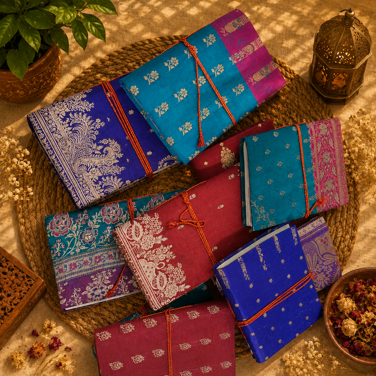 Set of 5 Handmade Indian Fabric Journals – Traditional Brocade Notebook, Vintage Style Writing Diary, Boho Gift Journal - Image 2