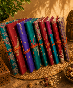 Set of 3 Handmade Indian Fabric Journals – Traditional Brocade Notebook, Vintage Writing Diary, Boho Handmade Journal