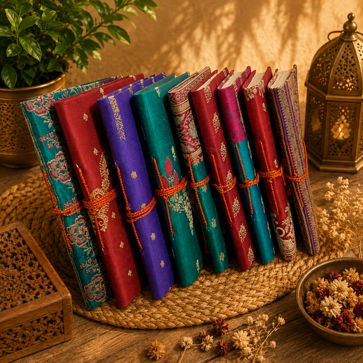 Set of 5 Handmade Indian Fabric Journals – Traditional Brocade Notebook, Vintage Style Writing Diary, Boho Gift Journal - Image 6