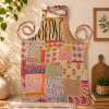 Cream Pink Vintage Kantha Patchwork Apron – Handmade Cotton Sari Kitchen Apron - Image 4