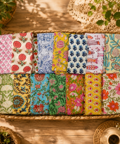 Alternative view of Set of 20 Indian Cotton Hand Block Printed Napkins – Assorted Floral Table Napkins, Reusable Cloth Dinner Napkins, Boho Kitchen Décor