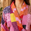 Pink & Orange Patchwork Kantha Jacket – 3 Layer Cotton Hand Stitched Boho Coat - Image 5