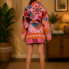 Pink & Orange Patchwork Kantha Kimono Jacket – Handmade 3 Layer Cotton Belted Boho Robe for Women - Image 4