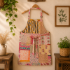 Cream Pink Vintage Kantha Patchwork Apron – Handmade Cotton Sari Kitchen Apron - Image 2