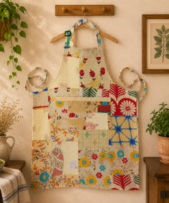 Alternative view of Vintage Kantha Patchwork Cotton Apron – Handmade Recycled Sari Kitchen Apron
