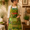 Green Vintage Kantha Patchwork Apron – Handmade Cotton Sari Kitchen Apron - Image 4