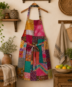 Alternative view of Multicolor Vintage Kantha Patchwork Apron – Handmade Recycled Sari Cotton Kitchen Apron