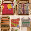 Set of 5 Vintage Kantha Chair Pads – Handmade Cotton Sari Seat Cushions with Ties - Image 3