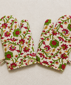 2 Pcs Assorted Floral Cotton Oven Mitts – Handmade Quilted Kitchen Pot Holder Gloves