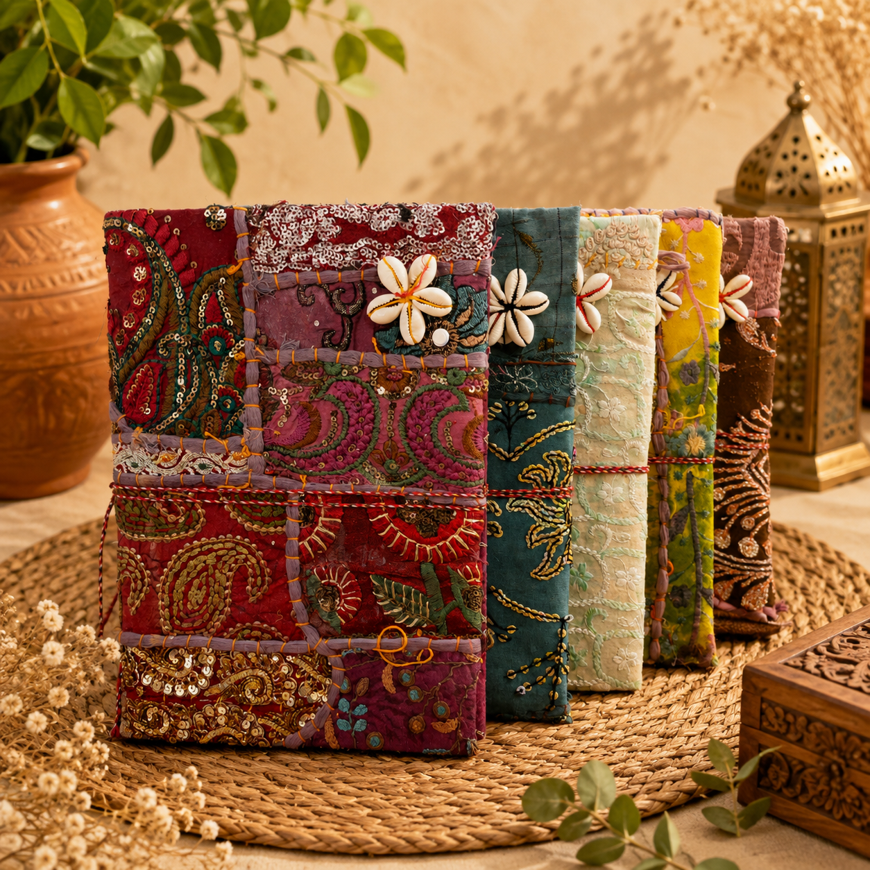 Set of 4 Vintage Kantha Handmade Journals – Recycled Sari Fabric Notebook, Boho Patchwork Diary, Indian Textile Journal - Image 4