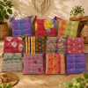 Set of 5 Vintage Kantha Chair Pads – Handmade Cotton Sari Seat Cushions with Ties - Image 5