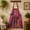 Purple Pink Vintage Kantha Patchwork Apron – Handmade Cotton Sari Kitchen Apron - Image 4