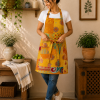 Yellow Orange Vintage Kantha Patchwork Apron – Handmade Cotton Sari Kitchen Apron - Image 3