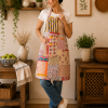 Cream Pink Vintage Kantha Patchwork Apron – Handmade Cotton Sari Kitchen Apron