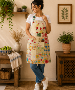 Vintage Kantha Patchwork Cotton Apron – Handmade Recycled Sari Kitchen Apron