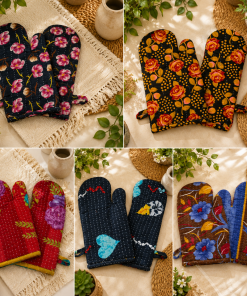 Alternative view of Vintage Kantha Oven Mitts Pair – Handmade Cotton Sari Quilted Kitchen Gloves