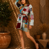 Multicolor Patchwork Kantha Kimono Jacket – Handmade Cotton Belted Boho Robe for Women - Image 2