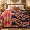 Vintage Navy Blue & Red Kantha Quilt – Floral Hand Stitched Cotton Bedspread 60 x 90 Inches - Image 2