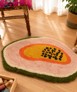 Handmade Papaya Fruit Tufted Rug – Colorful Oval Accent Floor Mat