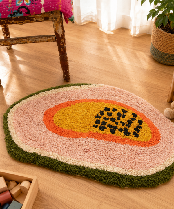 Handmade Papaya Fruit Tufted Rug – Colorful Oval Accent Floor Mat