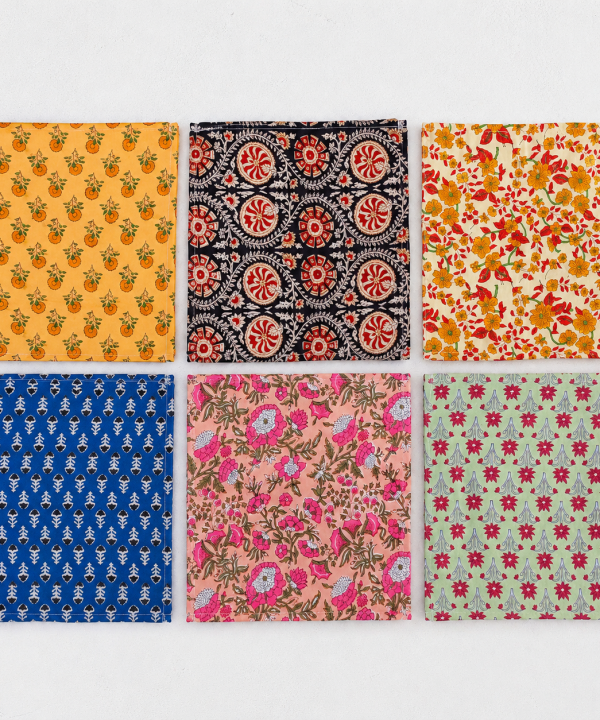 Alternative view of 20 Pcs Cotton Napkins 18x18 Inches – Handmade Floral Block Print Cloth Napkins – Multicolor Assorted Dinner Napkin Set