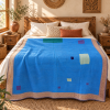 Vintage Blue Check Kantha Quilt – Hand Stitched Cotton Bedspread Throw 60 x 90 Inches - Image 2