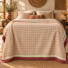 Cream & Red Vintage Kantha Quilt 60 x 90 Inches – Handmade Cotton Bedspread – One of a Kind - Image 2