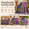Vintage Handmade Kantha Quilt – Royal Blue & Purple Recycled Sari Throw | Reversible Indian Boho Bedspread - Image 4