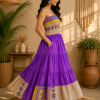 Purple Yellow & Beige Maxi Dress – Strapless Smocked Tiered Boho Printed Summer Dress - Image 4
