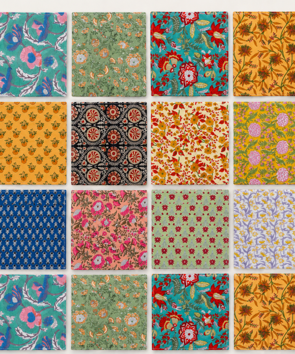 20 Pcs Cotton Napkins 18x18 Inches – Handmade Floral Block Print Cloth Napkins – Multicolor Assorted Dinner Napkin Set