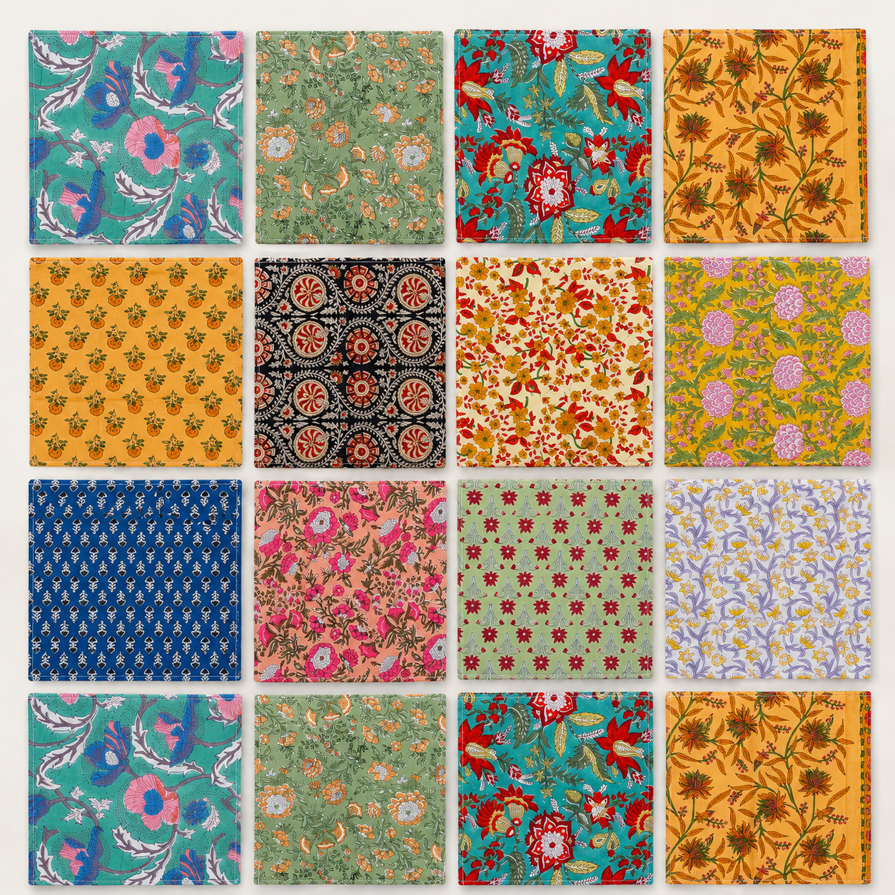 20 Pcs Cotton Napkins 18x18 Inches – Handmade Floral Block Print Cloth Napkins – Multicolor Assorted Dinner Napkin Set