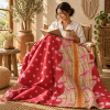 Vintage Handmade Kantha Quilt – Coral Red & Pink Floral Recycled Sari Throw | Reversible Indian Bedspread - Image 3