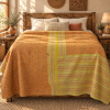 Vintage Orange Kantha Quilt 60x90 Inches – Handmade Cotton Boho Bedspread Throw - Image 2