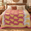 Vintage Pink & Yellow Floral Kantha Quilt – Hand Stitched Cotton Indian Throw 60 x 90 Inches - Image 2