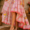 Pink Floral Patchwork Maxi Dress – Strapless Smocked Tiered Boho Summer Dress, High Low Festival Dress - Image 5