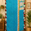 Blue Vintage Kantha Curtain – Handmade Cotton Patchwork Boho Indian Window Door Curtain – 1 Pc - Image 3