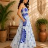 White & Royal Blue Floral Maxi Dress – Strapless Smocked Tiered Boho Summer Dress - Image 3