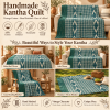 Vintage Green Plaid Kantha Quilt – Hand Stitched Cotton Indian Throw 60 x 90 Inches - Image 4