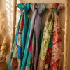 Vintage Kantha Patchwork Scarf Set – Handmade Recycled Cotton Boho Indian Shawl Wrap – 5 Pcs - Image 5