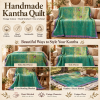 Emerald Green Vintage Kantha Quilt 60 x 90 Inches – Handmade Cotton Bedspread Throw – One of a Kind - Image 4