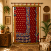 Red Vintage Kantha Curtain – Handmade Cotton Patchwork Boho Indian Window Door Curtain – 1 Pc - Image 3