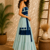 Mint Green & Navy Blue Maxi Dress – Strapless Smocked Tiered Boho Summer Dress - Image 3