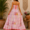 Pink Floral Patchwork Maxi Dress – Strapless Smocked Tiered Boho Summer Dress, High Low Festival Dress - Image 2