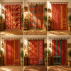Red Vintage Kantha Curtain – Handmade Cotton Patchwork Boho Indian Window Door Curtain – 1 Pc