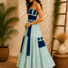 Mint Green & Navy Blue Maxi Dress – Strapless Smocked Tiered Boho Summer Dress - Image 4